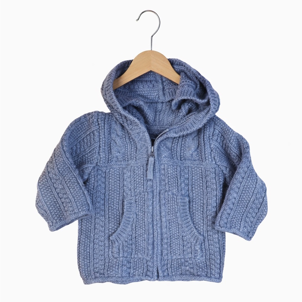 GAP Baby Blue Cable Knit Zip Hoodie Sweater 3-6 Months Classic Neutral Cozy